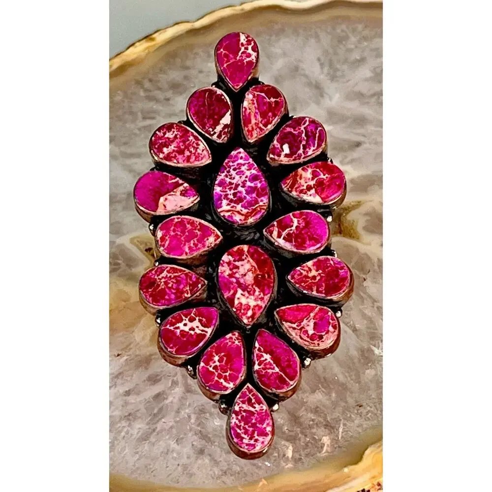 Southwestern Purple Sea Sediment Jasper Full Finger Cluster Ring Oxidized Copper